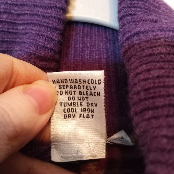 VTG Soft Lambswool Sweater Tan & Purple Turtleneck by Jillian Jones XL - Picture 3 of 7